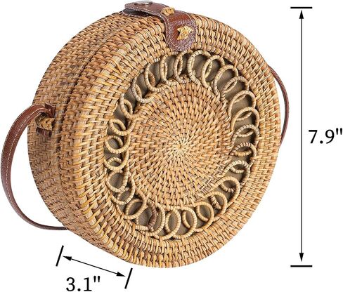 ENMAIN Round Rattan Bag for Women Straw Bag Handwoven Beach Bohemian Shoulder Purse in Saudi Arabia