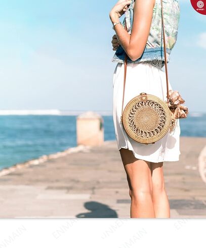 ENMAIN Round Rattan Bag for Women Straw Bag Handwoven Beach Bohemian Shoulder Purse in Saudi Arabia
