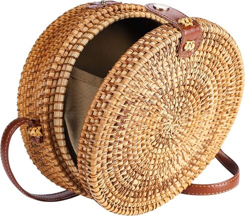 ENMAIN Round Rattan Bag for Women Straw Bag Handwoven Beach Bohemian Shoulder Purse in Saudi Arabia