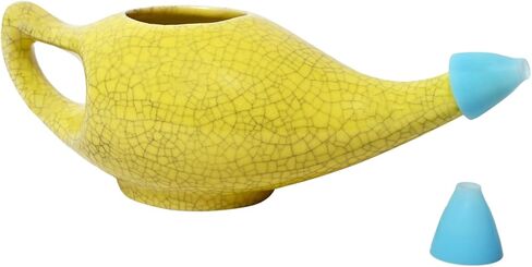 HealthGoodsIn Ceramic Neti Pot for Nasal Cleansing, Dishwasher Friendly, Holds 225 Ml Water - Crackle Pattern Yellow in Saudi Arabia