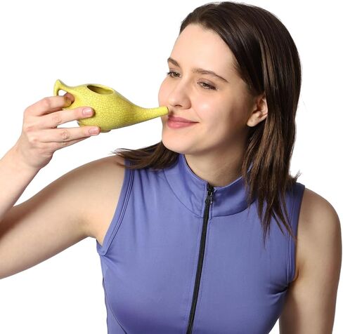 HealthGoodsIn Ceramic Neti Pot for Nasal Cleansing, Dishwasher Friendly, Holds 225 Ml Water - Crackle Pattern Yellow in Saudi Arabia