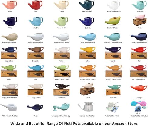 HealthGoodsIn Ceramic Neti Pot for Nasal Cleansing, Dishwasher Friendly, Holds 225 Ml Water - Crackle Pattern Yellow in Saudi Arabia