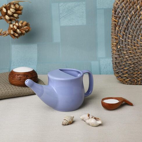 HealthGoodsIn Ceramic Neti Pot, Spill Proof with 5 Sachet Neti Salt, Microwave Safe, Holds 250 ML (8.4 FL Oz) (Beige) in Kuwait