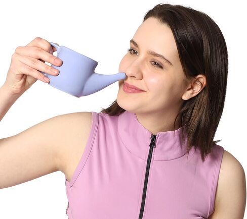 HealthGoodsIn Ceramic Neti Pot, Spill Proof with 5 Sachet Neti Salt, Microwave Safe, Holds 250 ML (8.4 FL Oz) (Beige) in Kuwait