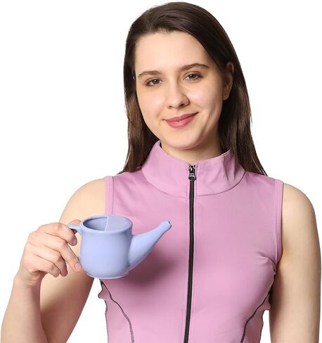 HealthGoodsIn Ceramic Neti Pot, Spill Proof with 5 Sachet Neti Salt, Microwave Safe, Holds 250 ML (8.4 FL Oz) (Beige) in Kuwait