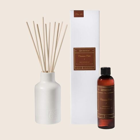 Aromatique Cinnamon Cider Reed Diffuser Set Contains White Ceramic Bottle, Fragrance Oil, and Bamboo Reeds for Home Décor and Gift in Saudi Arabia