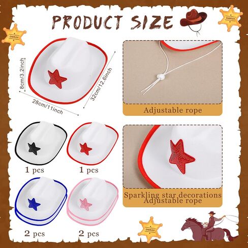 24 Pcs Cowboy Hats Cowboy Party Costume Set Western Party Hats Paisley Bandana Inflatable Stick Horses Temporary Tattoos Bulk for Cowgirl Cowboy Birthday Cosplay Party Supplies in Saudi Arabia