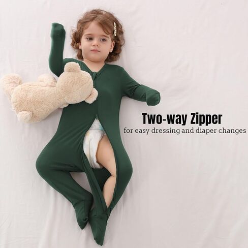 Baby Boys Girls Footless Pajamas with Mitten Cuffs - 3Pcs Rayon of Bamboo Long Sleeve 2 Way Zipper Sleepers in Saudi Arabia