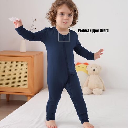 Baby Boys Girls Footless Pajamas with Mitten Cuffs - 3Pcs Rayon of Bamboo Long Sleeve 2 Way Zipper Sleepers in Saudi Arabia