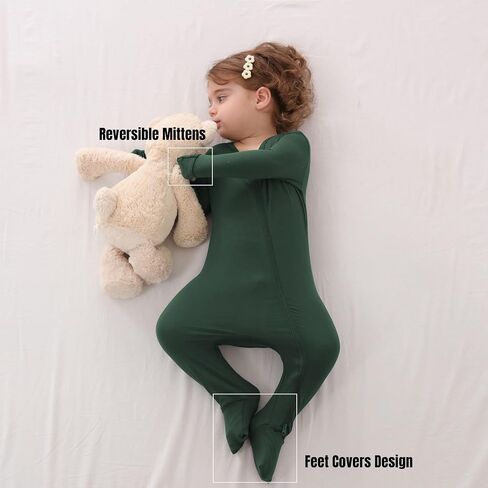 Baby Boys Girls Footless Pajamas with Mitten Cuffs - 3Pcs Rayon of Bamboo Long Sleeve 2 Way Zipper Sleepers in Saudi Arabia
