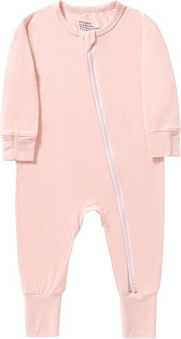 Baby Boys Girls Footless Pajamas with Mitten Cuffs - 3Pcs Rayon of Bamboo Long Sleeve 2 Way Zipper Sleepers in Saudi Arabia