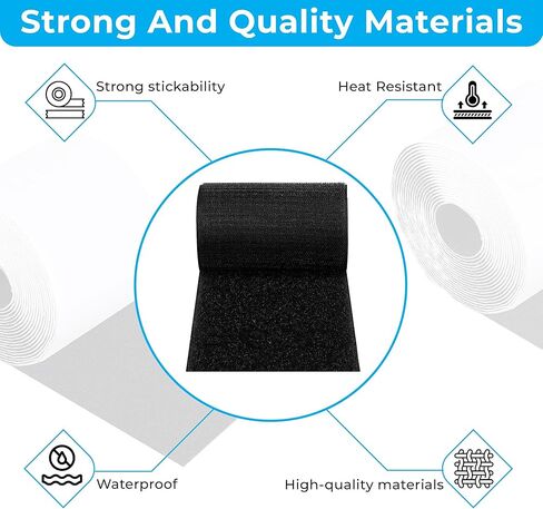 خطاف وحلقة لاصق ذاتي اللون أسود مقاس 4 × 5 بوصات، شريط تثبيت قوي صناعي، ظهر لاصق، للاستخدام الداخلي أو الخارجي، يحمل 10 رطل. شديدة التحمل، سهلة القطع إلى الطول المطلوب in Kuwait