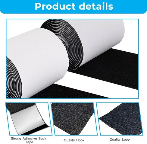 خطاف وحلقة لاصق ذاتي اللون أسود مقاس 4 × 5 بوصات، شريط تثبيت قوي صناعي، ظهر لاصق، للاستخدام الداخلي أو الخارجي، يحمل 10 رطل. شديدة التحمل، سهلة القطع إلى الطول المطلوب in Kuwait