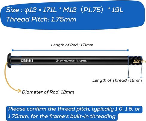 corki Cycles Thread Pitch 1.75mm * 12mm Bike Hubs Thru Axle Adapter Boost Forks (12mm x 122/166/171/175/180/192mm) for Rod MTB Grave Bicycle Front Rear Wheel in Saudi Arabia