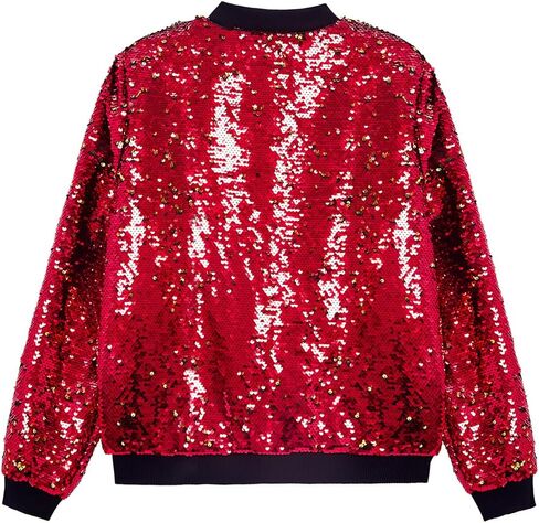 A ARFAR Women Sequin Jackets Flip Glitter Varsity Bomber Sparkly Coat Party Outwear Ladies Shiny Cloth in Saudi Arabia