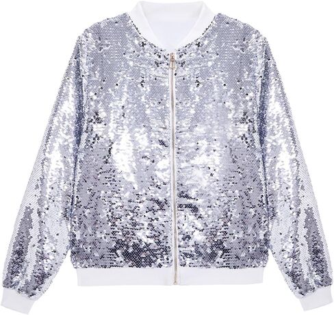 A ARFAR Women Sequin Jackets Flip Glitter Varsity Bomber Sparkly Coat Party Outwear Ladies Shiny Cloth in Saudi Arabia