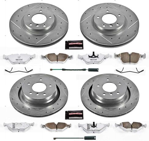 Power Stop K2841-26 Front and Rear Z26 Carbon Fiber Brake Pads with Drilled & Slotted Brake Rotors Kit and 1 Front & 1 Rear Sensor Wires in Saudi Arabia