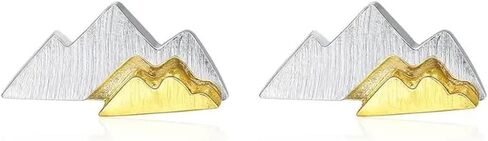 Dainty Minimalist Mountains Stud Earrings Brush 925 Sterling Silver 18K Gold Plated Women's Earrings Mountain Range Peak Tiny Studs - Hypoallergenic Safe for Sensitive Ears - USA HANDMADE in Saudi Arabia