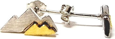 Dainty Minimalist Mountains Stud Earrings Brush 925 Sterling Silver 18K Gold Plated Women's Earrings Mountain Range Peak Tiny Studs - Hypoallergenic Safe for Sensitive Ears - USA HANDMADE in Saudi Arabia