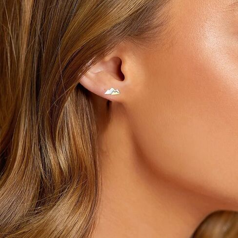 Dainty Minimalist Mountains Stud Earrings Brush 925 Sterling Silver 18K Gold Plated Women's Earrings Mountain Range Peak Tiny Studs - Hypoallergenic Safe for Sensitive Ears - USA HANDMADE in Saudi Arabia