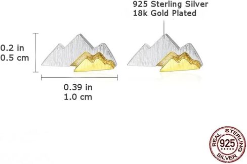 Dainty Minimalist Mountains Stud Earrings Brush 925 Sterling Silver 18K Gold Plated Women's Earrings Mountain Range Peak Tiny Studs - Hypoallergenic Safe for Sensitive Ears - USA HANDMADE in Saudi Arabia