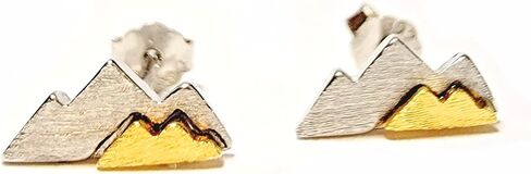 Dainty Minimalist Mountains Stud Earrings Brush 925 Sterling Silver 18K Gold Plated Women's Earrings Mountain Range Peak Tiny Studs - Hypoallergenic Safe for Sensitive Ears - USA HANDMADE in Saudi Arabia