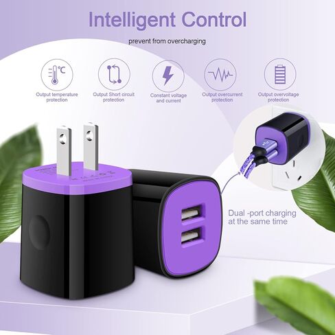 شاحن USB C لـ S24 S23 FE S23 S22 Ultra S21 FE S10 S9 A25 A15 A05 A05s A54 A34 A24 A14 A13، شاحن Android للسيارة سريع النوع C شحن كتلة شاحن حائط USB C مزدوج، 2 حزمة كابل شاحن 6FT A إلى C in Kuwait