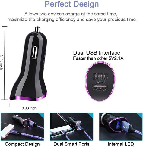شاحن USB C لـ S24 S23 FE S23 S22 Ultra S21 FE S10 S9 A25 A15 A05 A05s A54 A34 A24 A14 A13، شاحن Android للسيارة سريع النوع C شحن كتلة شاحن حائط USB C مزدوج، 2 حزمة كابل شاحن 6FT A إلى C in Kuwait