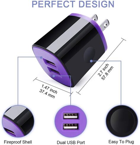 شاحن USB C لـ S24 S23 FE S23 S22 Ultra S21 FE S10 S9 A25 A15 A05 A05s A54 A34 A24 A14 A13، شاحن Android للسيارة سريع النوع C شحن كتلة شاحن حائط USB C مزدوج، 2 حزمة كابل شاحن 6FT A إلى C in Kuwait