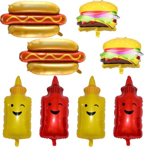 8 Pieces Food Themed Balloons Hamburger Hot Dog Ketchup Mustard Bottle BBQ Party Balloons Foil Balloon for Picnic Snacks Party Birthday Decorations Supplies in Saudi Arabia