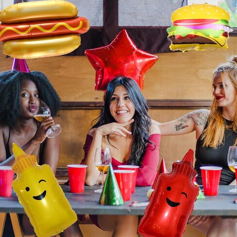 8 Pieces Food Themed Balloons Hamburger Hot Dog Ketchup Mustard Bottle BBQ Party Balloons Foil Balloon for Picnic Snacks Party Birthday Decorations Supplies in Saudi Arabia