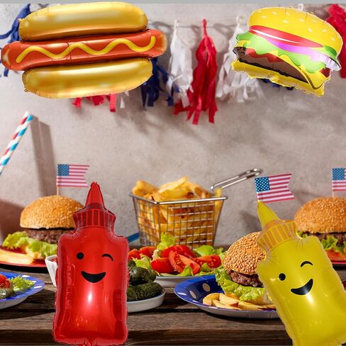 8 Pieces Food Themed Balloons Hamburger Hot Dog Ketchup Mustard Bottle BBQ Party Balloons Foil Balloon for Picnic Snacks Party Birthday Decorations Supplies in Saudi Arabia