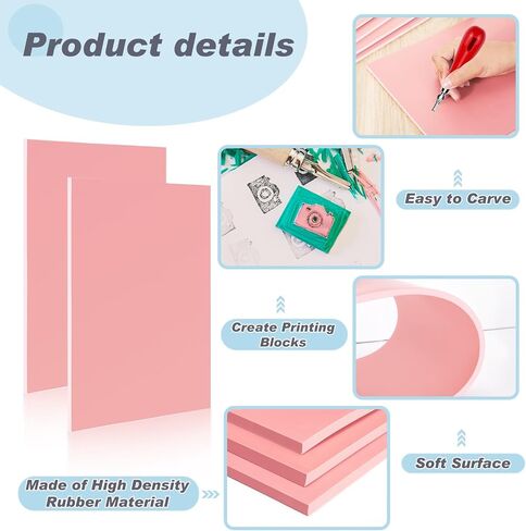 Frienda 16 Pcs Pink Rubber Carving Blocks 3'' x 4'' Linoleum Blocks for Printmaking Linoleum Block Stamp Making Kit Rubber Carved Brick for DIY Stamp Soft Rubber Crafts, Soft and Easy to Carve in Saudi Arabia