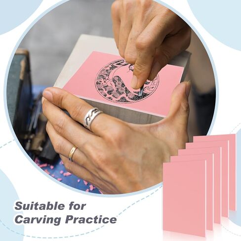 Frienda 16 Pcs Pink Rubber Carving Blocks 3'' x 4'' Linoleum Blocks for Printmaking Linoleum Block Stamp Making Kit Rubber Carved Brick for DIY Stamp Soft Rubber Crafts, Soft and Easy to Carve in Saudi Arabia