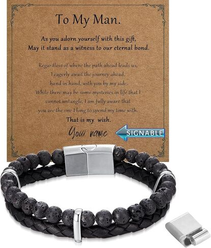 Leather Bracelet for Men Stainless Steel Mens Bracelet Jewelry Gifts for Dad Grandpa Boyfriend Husband Son Brother,To My Man PL-601-TMM-Z1 in Saudi Arabia