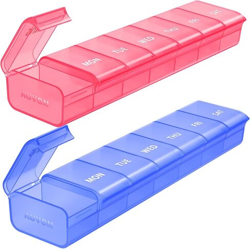 AUVON 2 Pack Weekly Pill Organizer, Dual-Color Large Pill Case Set for Multiple Pill Tracking, Pill Box 7 Day for Travel, Pill Container for Home Use to Hold Vitamins, Supplements, Medications in Saudi Arabia