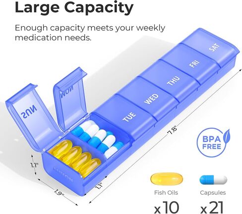 AUVON 2 Pack Weekly Pill Organizer, Dual-Color Large Pill Case Set for Multiple Pill Tracking, Pill Box 7 Day for Travel, Pill Container for Home Use to Hold Vitamins, Supplements, Medications in Saudi Arabia