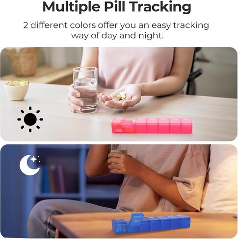 AUVON 2 Pack Weekly Pill Organizer, Dual-Color Large Pill Case Set for Multiple Pill Tracking, Pill Box 7 Day for Travel, Pill Container for Home Use to Hold Vitamins, Supplements, Medications in Saudi Arabia