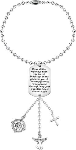 BNQL Guardian Angel Car Charm for Rearview Mirror Drive Safe Gifts Car Mirror Hanging Charm May Your Guardian Angel Ride with You (SILVER) in Kuwait