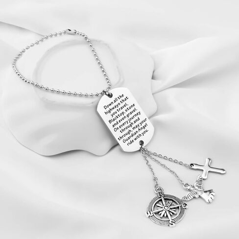 BNQL Guardian Angel Car Charm for Rearview Mirror Drive Safe Gifts Car Mirror Hanging Charm May Your Guardian Angel Ride with You (SILVER) in Kuwait