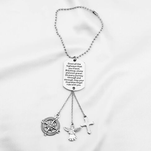 BNQL Guardian Angel Car Charm for Rearview Mirror Drive Safe Gifts Car Mirror Hanging Charm May Your Guardian Angel Ride with You (SILVER) in Kuwait
