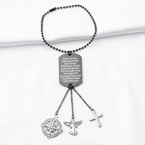 BNQL Guardian Angel Car Charm for Rearview Mirror Drive Safe Gifts Car Mirror Hanging Charm May Your Guardian Angel Ride with You (SILVER) in Saudi Arabia