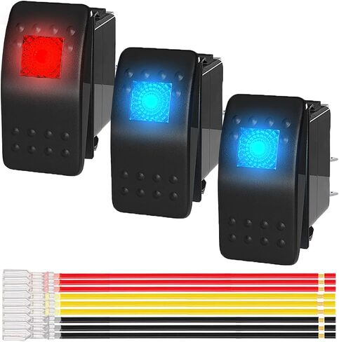 3Pcs Marine Rocker Switch 12V 24V Lighted Rocker Switch 12 Volt 20A Blue/Red LED 3 Pin SPST ON/Off Waterproof for Boat UTV RZR ATV Car Automotive with 3 Sets Jumper Wires Set in Saudi Arabia