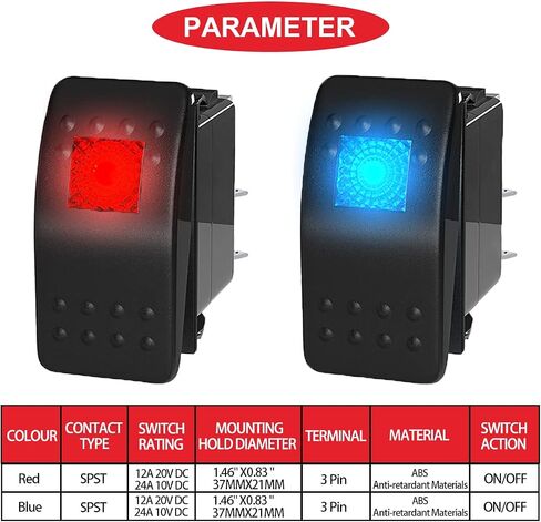 3Pcs Marine Rocker Switch 12V 24V Lighted Rocker Switch 12 Volt 20A Blue/Red LED 3 Pin SPST ON/Off Waterproof for Boat UTV RZR ATV Car Automotive with 3 Sets Jumper Wires Set in Saudi Arabia