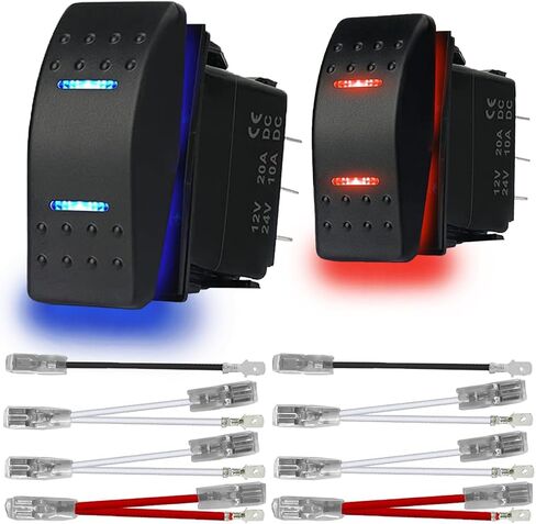 3Pcs Marine Rocker Switch 12V 24V Lighted Rocker Switch 12 Volt 20A Blue/Red LED 3 Pin SPST ON/Off Waterproof for Boat UTV RZR ATV Car Automotive with 3 Sets Jumper Wires Set in Saudi Arabia