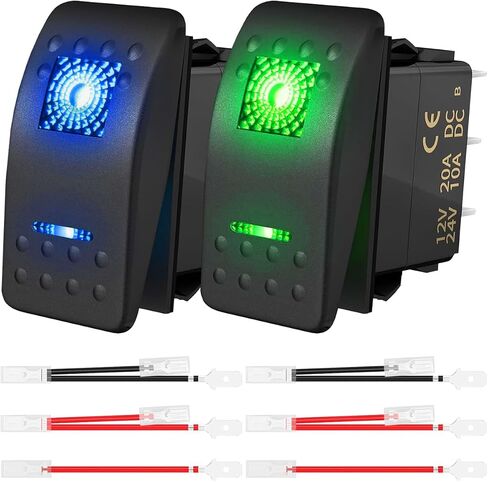 3Pcs Marine Rocker Switch 12V 24V Lighted Rocker Switch 12 Volt 20A Blue/Red LED 3 Pin SPST ON/Off Waterproof for Boat UTV RZR ATV Car Automotive with 3 Sets Jumper Wires Set in Saudi Arabia