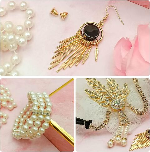 1920s Accessories Set for Women Flapper Costume Headband Pearl Necklace Bracelet Earrings Gloves in Saudi Arabia