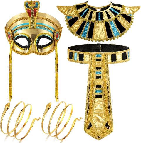 5 Pcs Egyptian Costume Accessory Set Includes Egyptian Mask Egyptian Belt Egyptian Collar and Snakelike Wrap Bracelet for Halloween Costume Play in Saudi Arabia