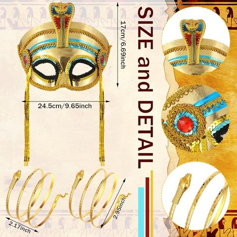 5 Pcs Egyptian Costume Accessory Set Includes Egyptian Mask Egyptian Belt Egyptian Collar and Snakelike Wrap Bracelet for Halloween Costume Play in Saudi Arabia