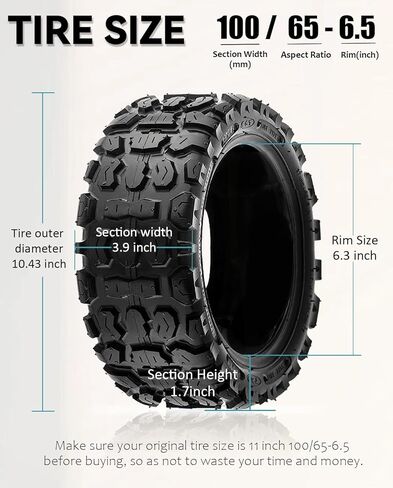 100/65-6.5 11 Inch Off-Road Tire Vacuum Snow Tire for Sealup| Dualtron Ultra/Thunder | Zero 11x | Speedual Plus Electric Scooter Replacement Rubber Tyre Thickened Anti-slip Wear-resistant in Kuwait